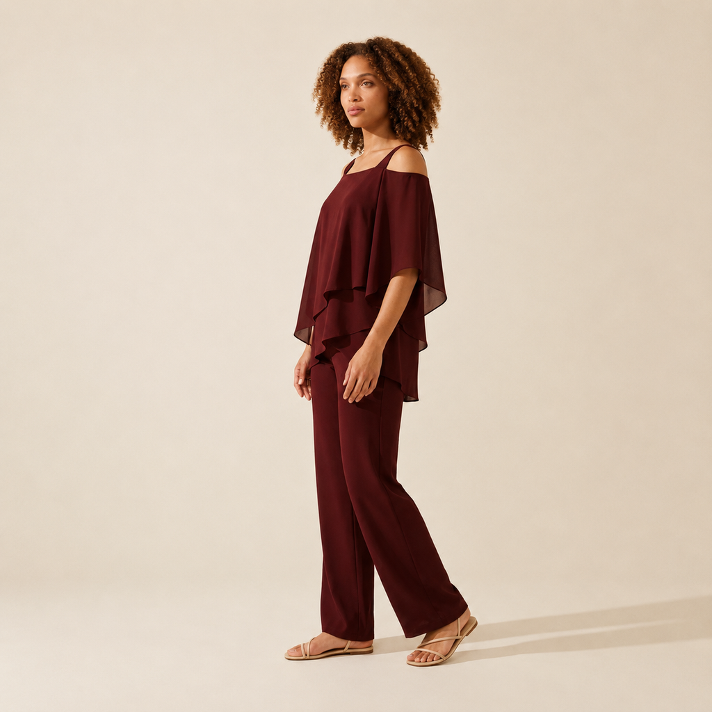 Women's Elegant Evening Set | Luxurious 2-Piece Outfit — Brown