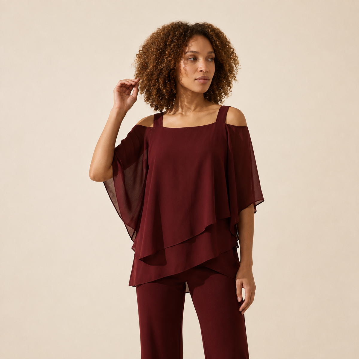 Women's Elegant Evening Set | Luxurious 2-Piece Outfit —Brown