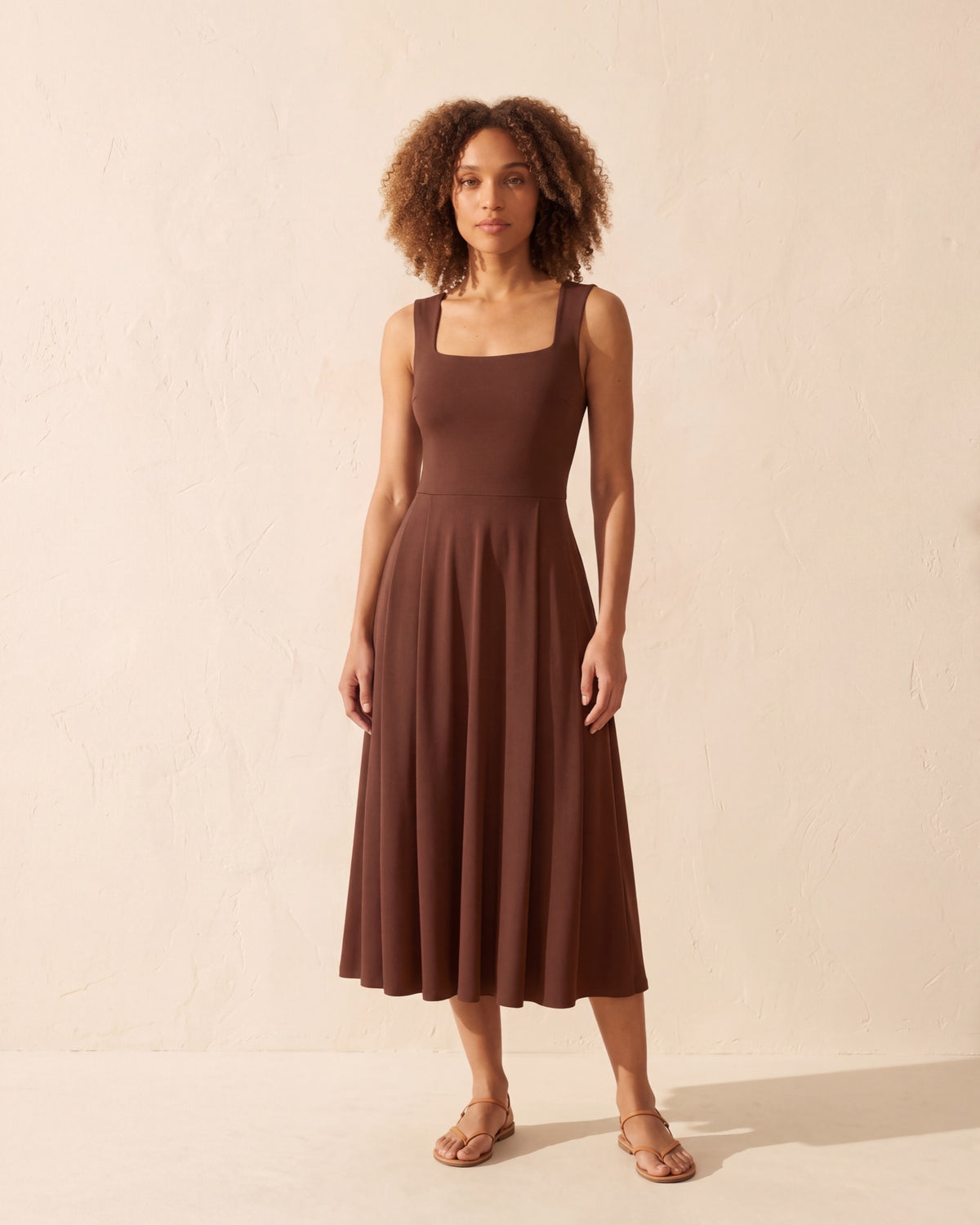 Little Black Bra Midi Dress with Pockets - Versatile Style — Cherry Wood Brown