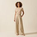 Breezy Linen-Blend Mid-Rise Wide Leg Pants with Pockets — Ecru