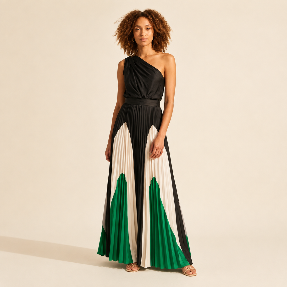 Pearl Elegant Maxi Dress | Stylish Shoulder Design | Women's Flowy — Green