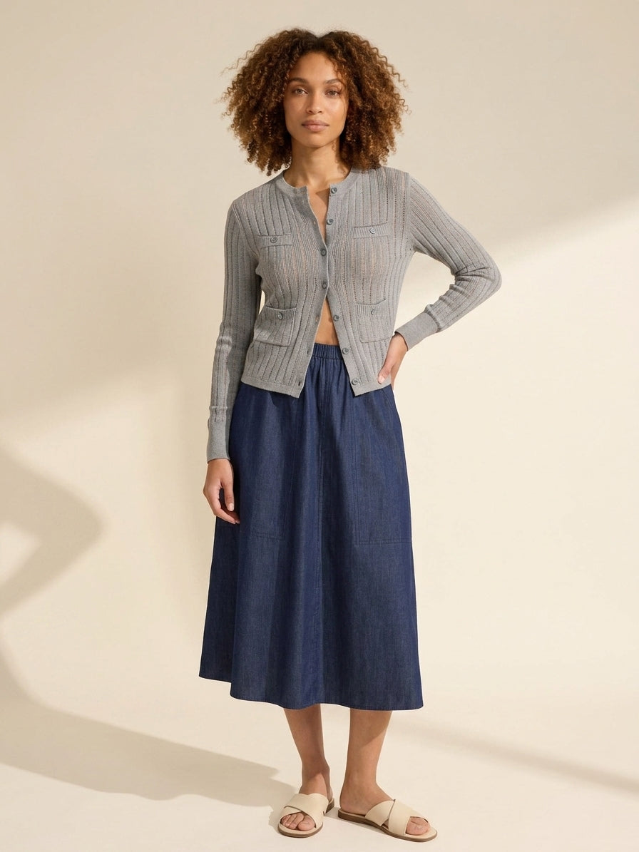 Pointelle Pocket Cardigan – Soft, Stylish Knit Layer — Grey Heather