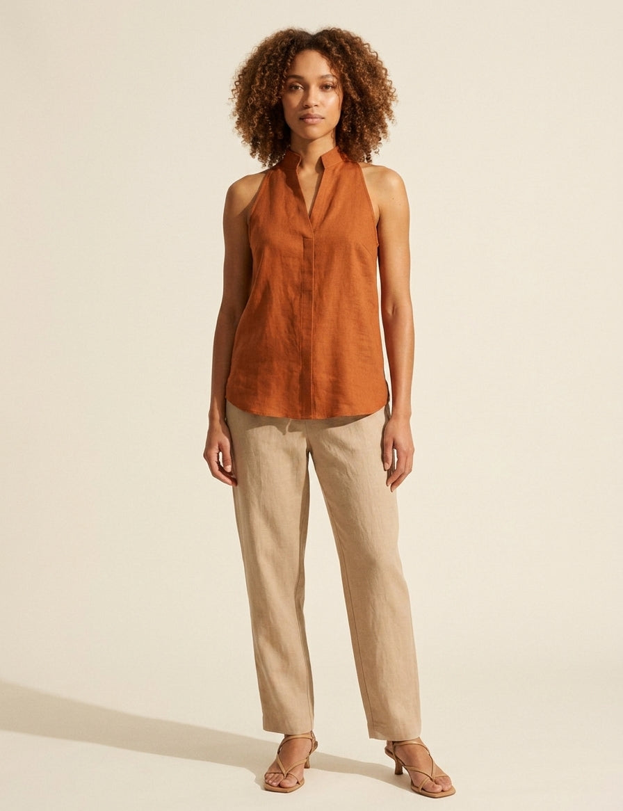 Sleeveless Linen Blouse for Women | Breathable Summer Top — Orange