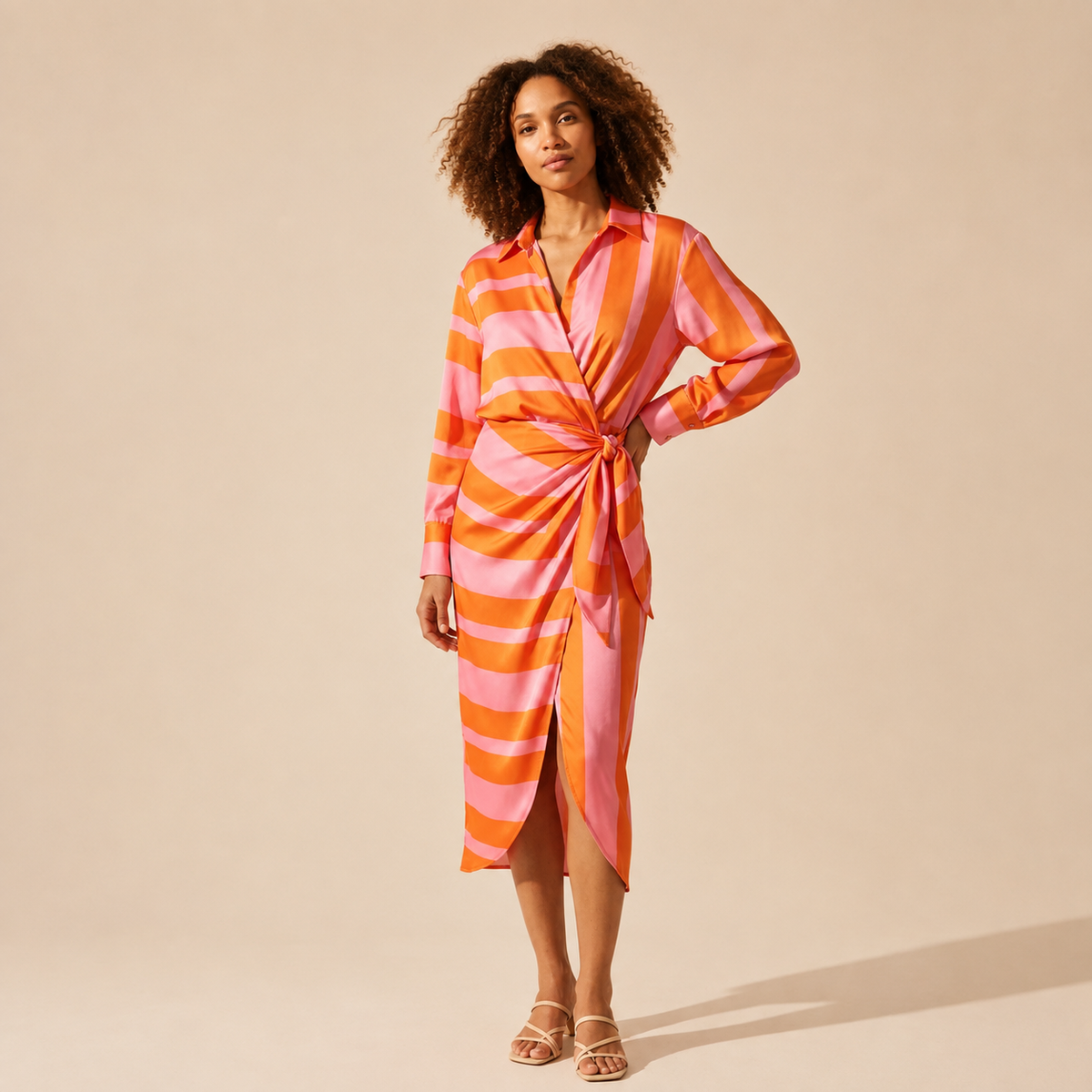 Bold Summer Midi Dress for Women - Vibrant & Flattering Fit — Orange pink
