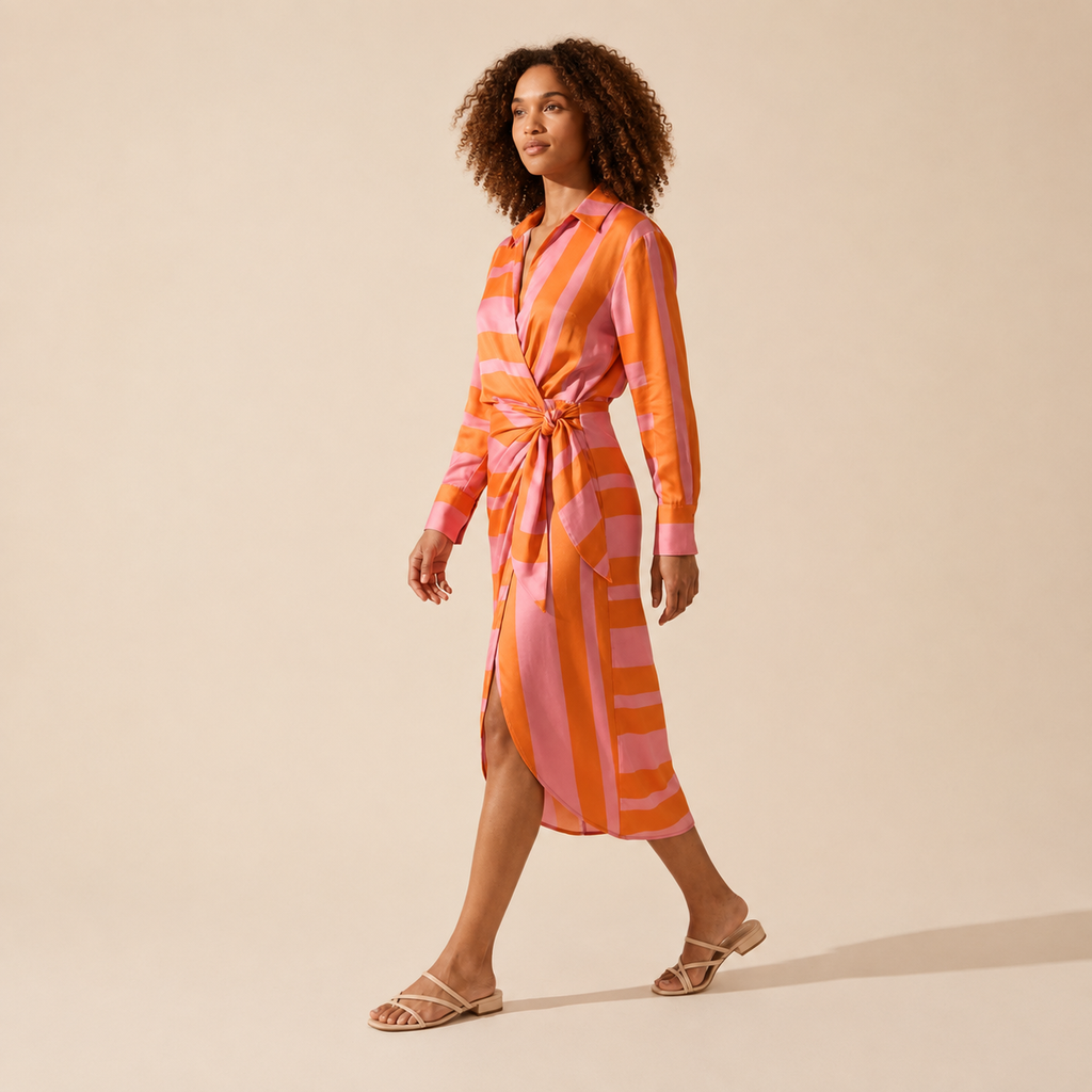 Bold Summer Midi Dress for Women - Vibrant & Flattering Fit — Orange pink