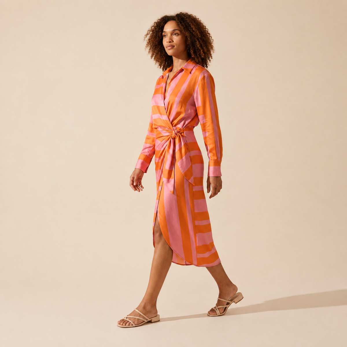 Bold Summer Midi Dress for Women - Vibrant & Flattering Fit — Orange pink