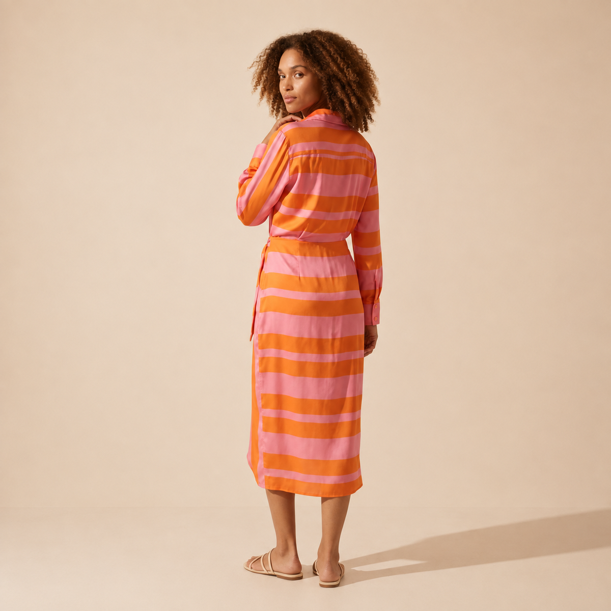 Bold Summer Midi Dress for Women - Vibrant & Flattering Fit — Orange pink