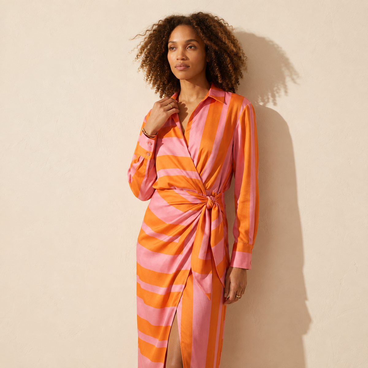 Bold Summer Midi Dress for Women - Vibrant & Flattering Fit — Orange pink