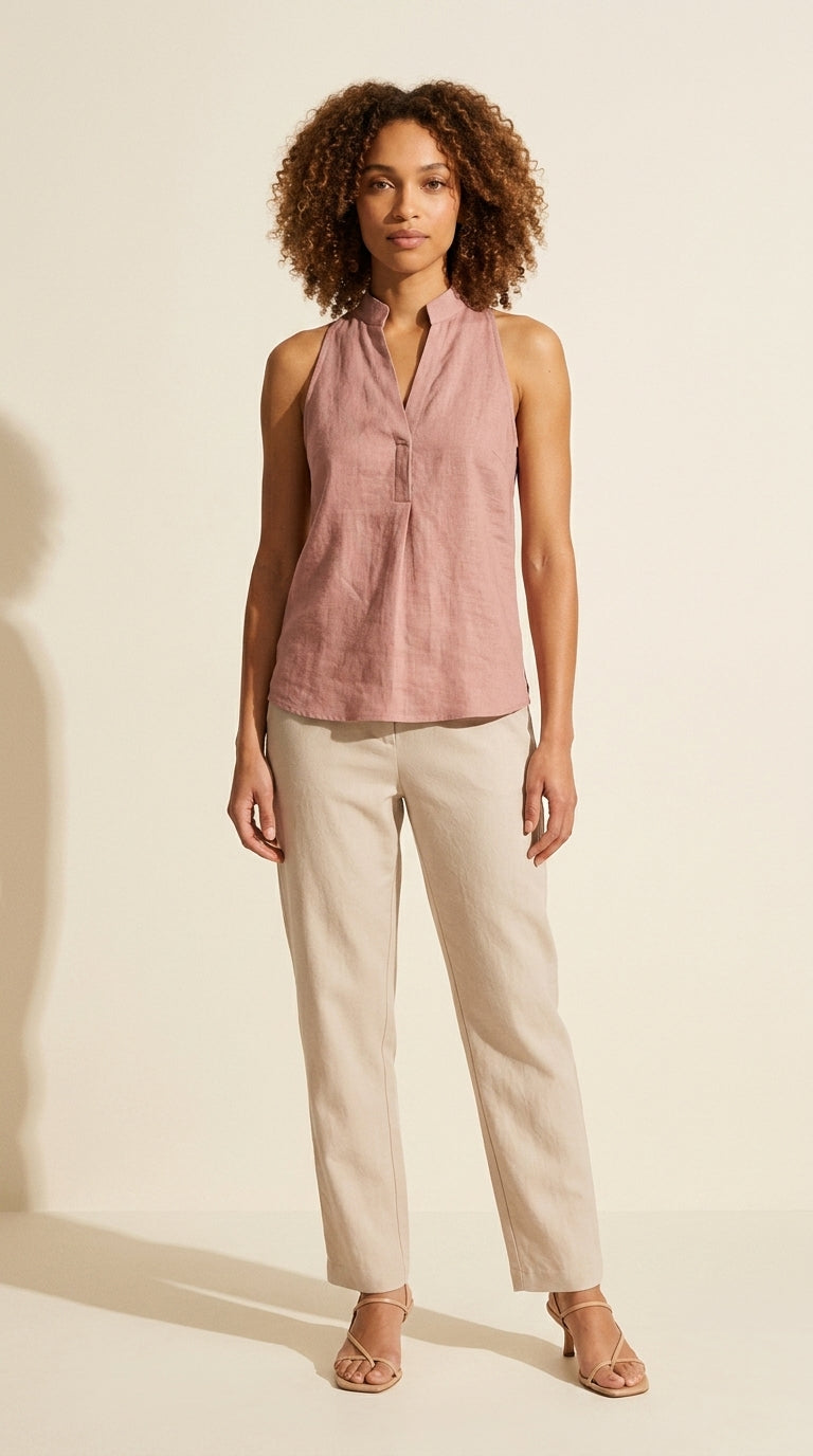 Sleeveless Linen Blouse for Women | Breathable Summer Top — Pink