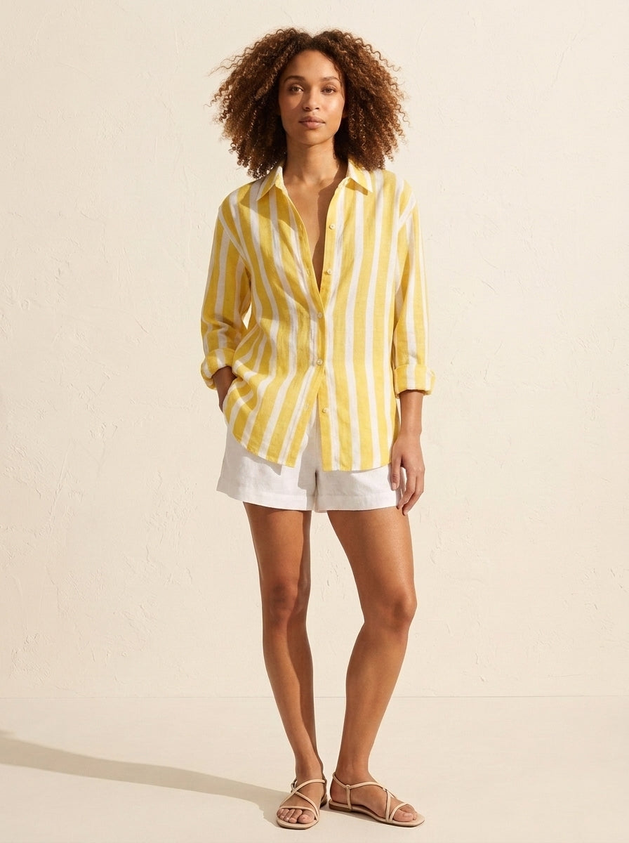 Women's Striped Long Sleeve Button-Down Blouse - Relaxed Fit — Pink