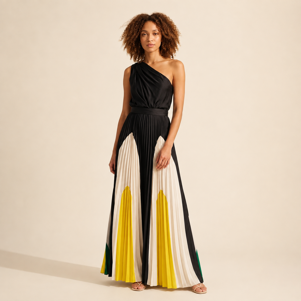 Pearl Elegant Maxi Dress | Stylish Shoulder Design | Women's Flowy — Yellow