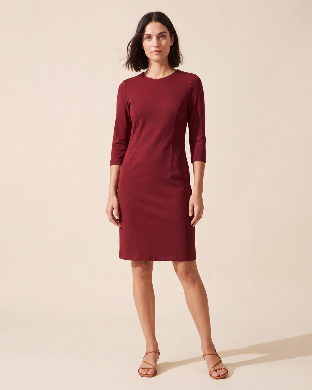 Elegant Bordeaux Solid Women's Dress | Classic & Versatile Style — Dark Bob