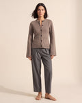 Elegant Brown Organic Cotton Merino Wool Cardigan Sweater — Dark Bob