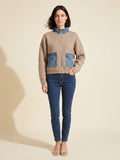 Heather Sand Denim Sweater Jacket - Zip Front Knit Cardigan — Dark Bob