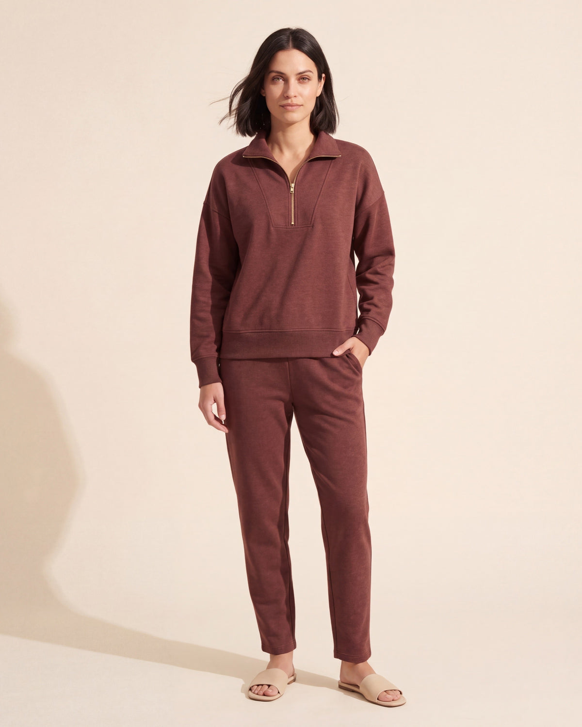 Soft Scuba Half-Zip Sweatshirt | Heather Espresso — Dark Bob