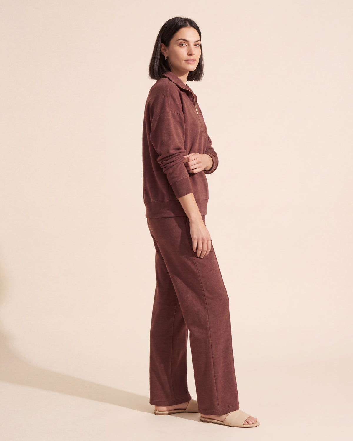 Soft Scuba Half-Zip Sweatshirt | Heather Espresso — Dark Bob