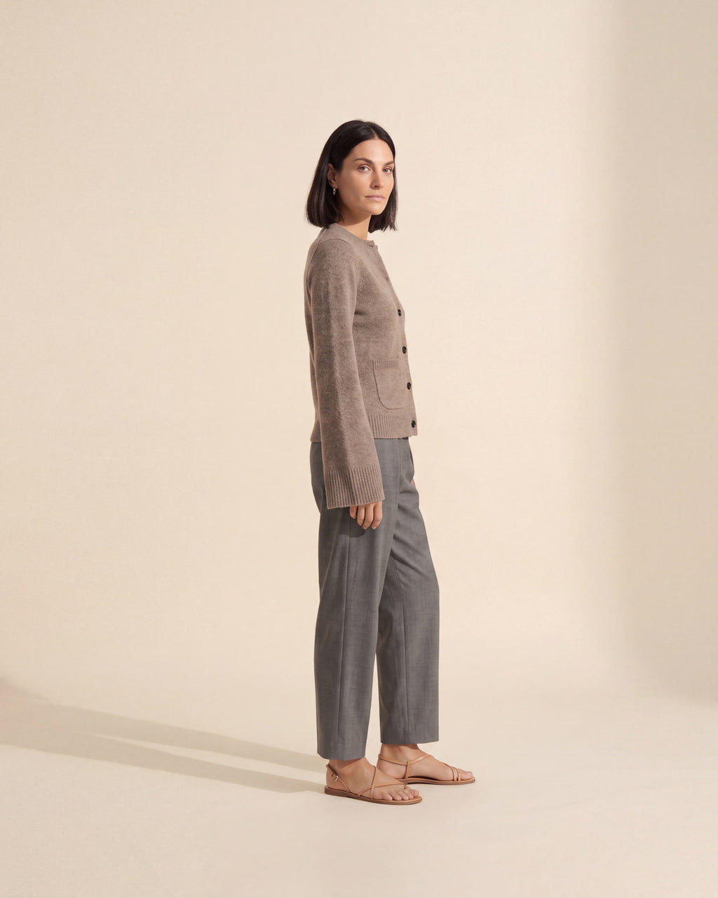 Elegant Brown Organic Cotton Merino Wool Cardigan Sweater — Dark Bob
