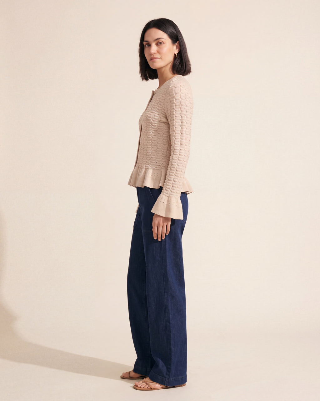Frill Textured Cardigan | Soft Knit Women's Sweater — Dark Bob