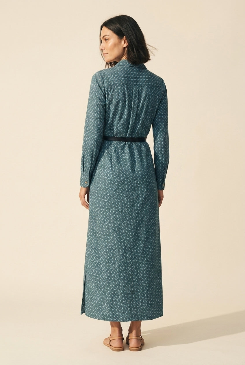 Elegant Teal Aqua Chain Print Maxi Dress | Flowy Women's Gown — Dark Bob