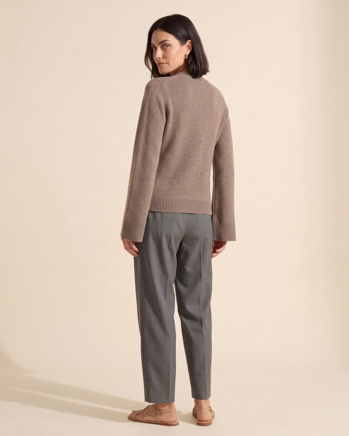 Elegant Brown Organic Cotton Merino Wool Cardigan Sweater — Dark Bob