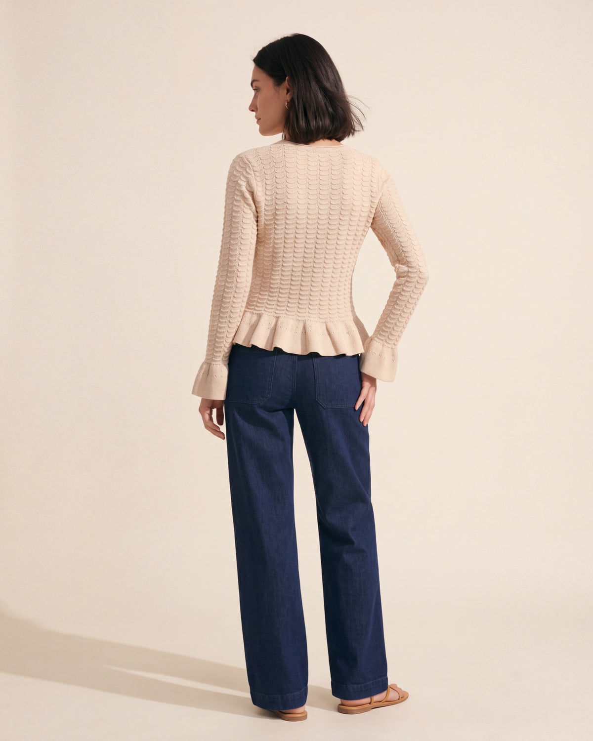 Frill Textured Cardigan | Soft Knit Women's Sweater — Dark Bob