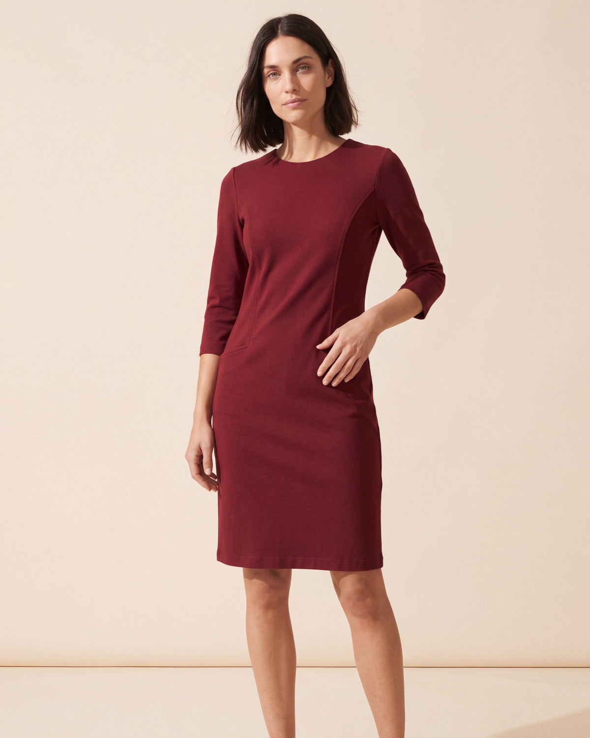 Elegant Bordeaux Solid Women's Dress | Classic & Versatile Style — Dark Bob