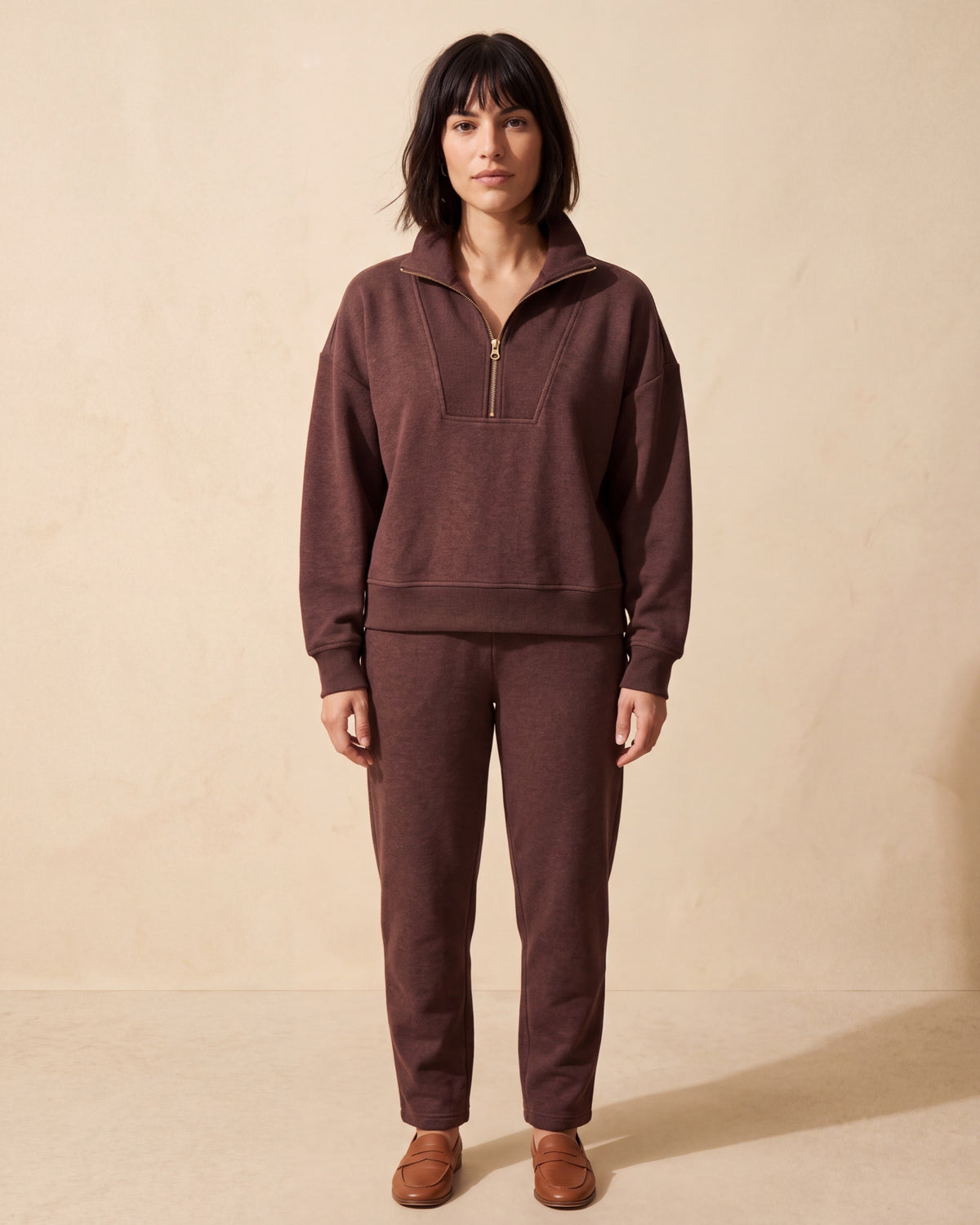 Soft Scuba Half-Zip Sweatshirt | Heather Espresso — Dark Bob