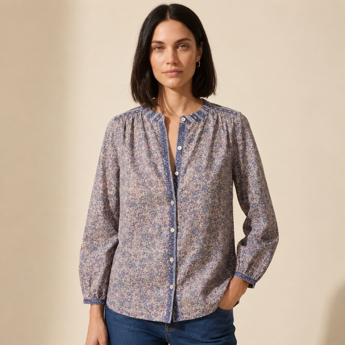 Vivian Classic Button-Through Blouse | Women's Versatile Top — Dark Bob