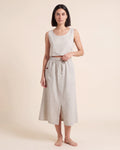 Adeline A-Line Linen Skirt - High-Waist Button Front Midi — Beige
