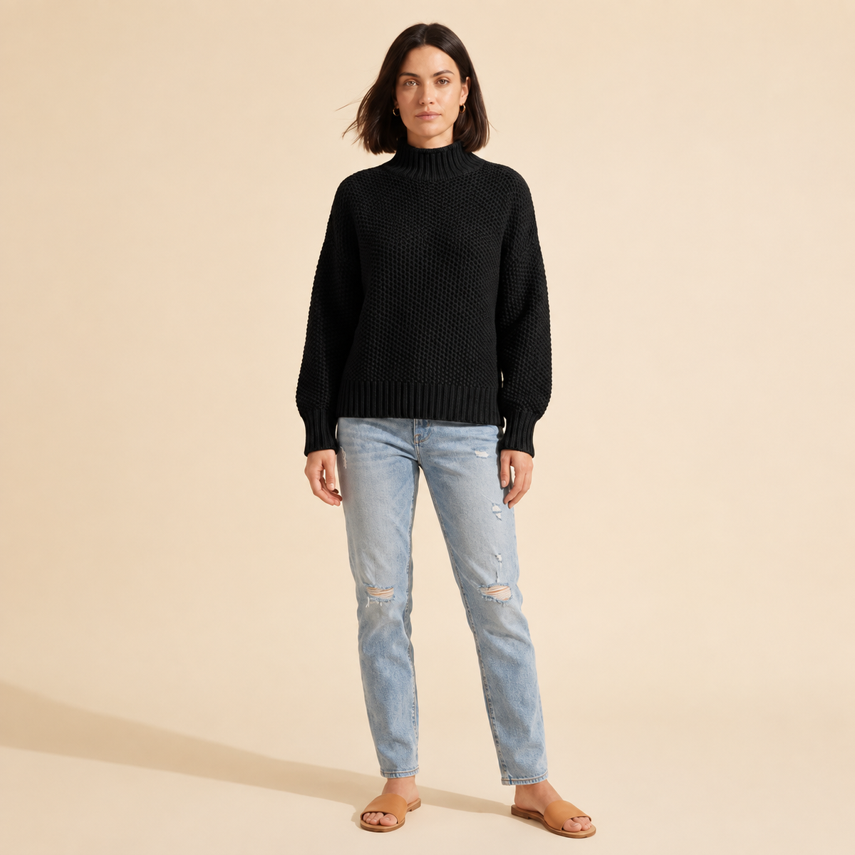 Women's Knitted Sweater | Elegant & Comfortable Pullover Top — Black