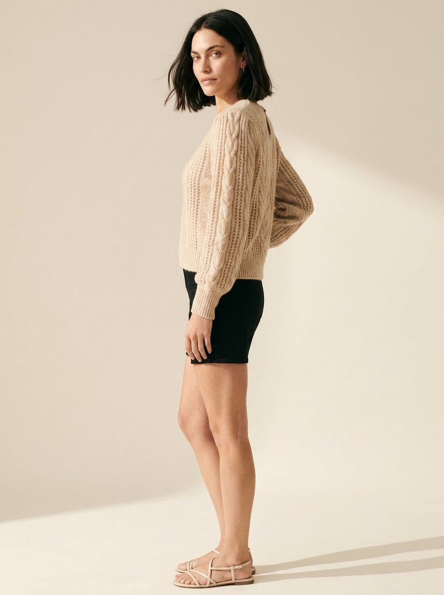 Luxurious Mohair Blend Sweater - Modern Cable Knit Pullover — Chinchilla