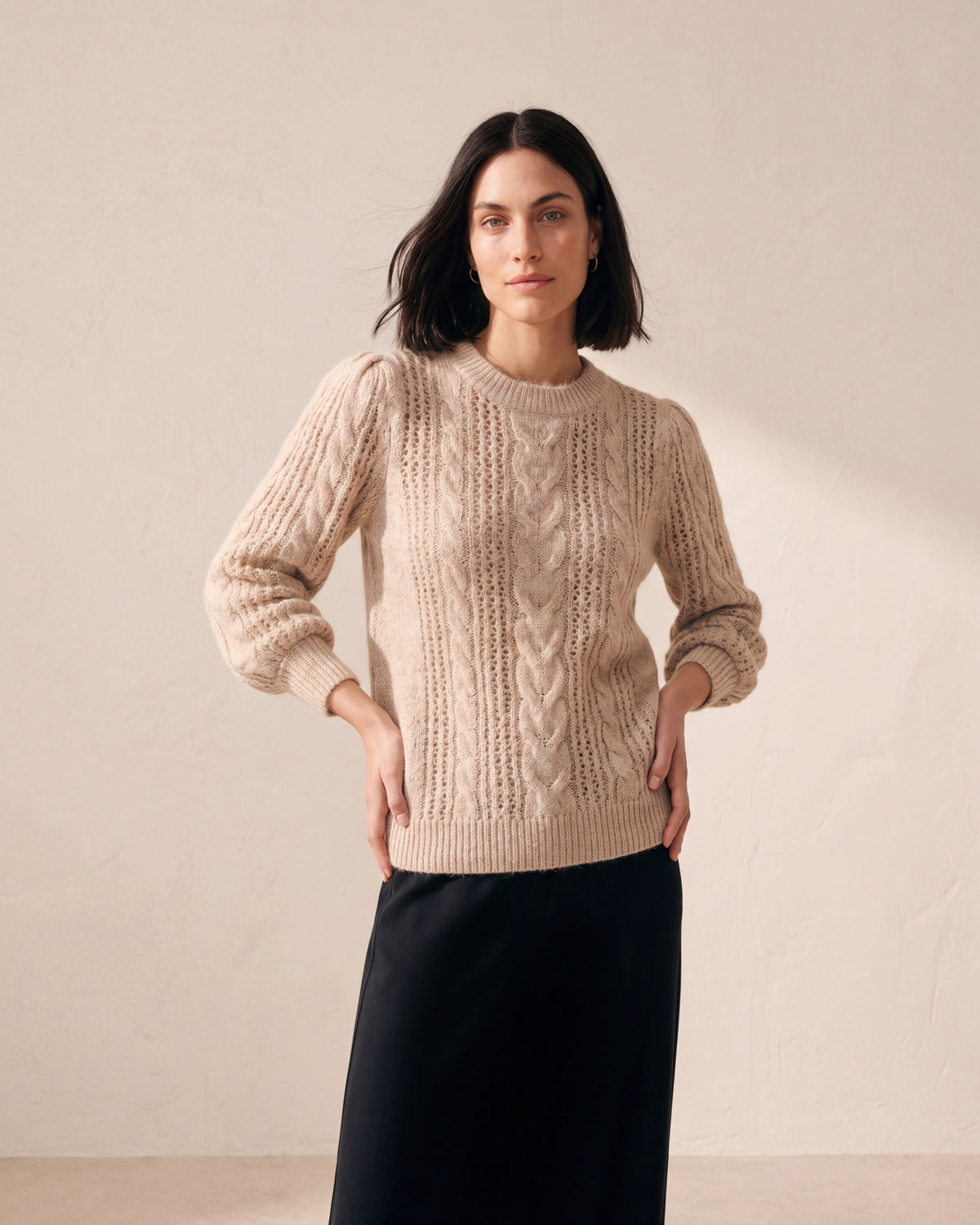 Luxurious Mohair Blend Sweater - Modern Cable Knit Pullover — Chinchilla