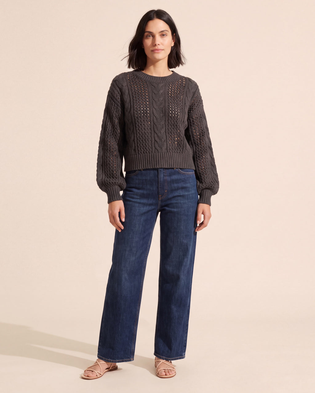 Luxurious Mohair Blend Sweater - Modern Cable Knit Pullover — Dark Bluestone