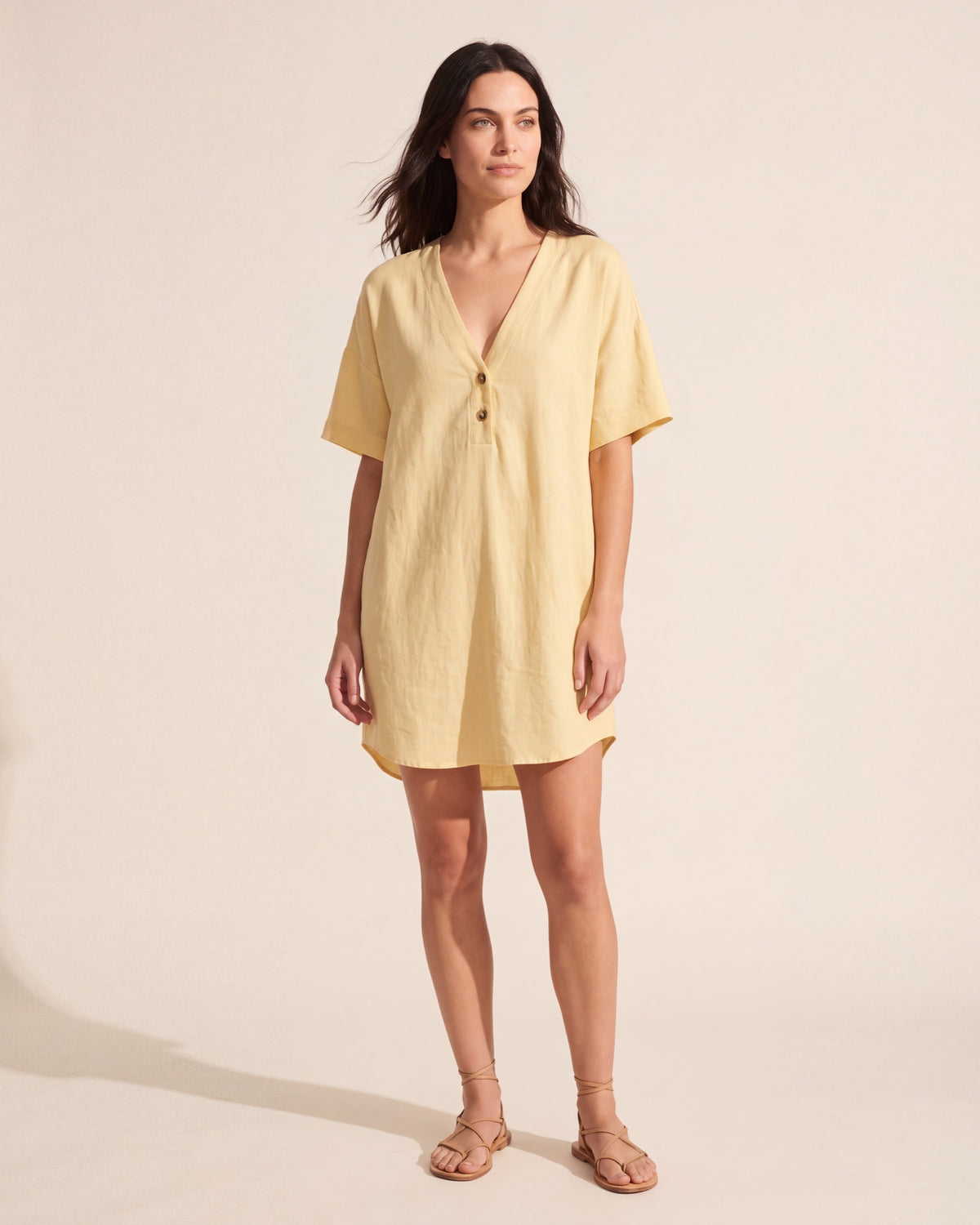 Effortless V-Neck Linen Shirt Dress - Summer Casual & Beach — Green