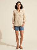 Women's Breathable Linen Blend Blouse | Relaxed V-Neck Top — Khaki