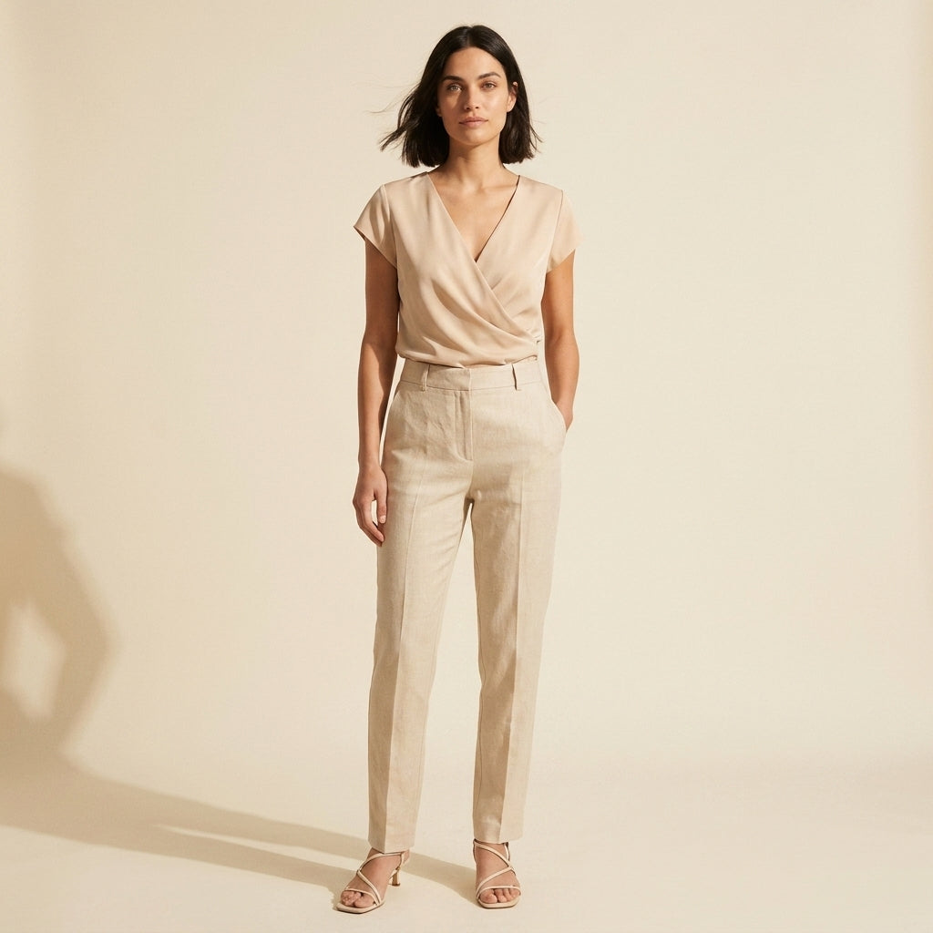 Viviana Wrap Front V-Neck Blouse | Women's Short Sleeve Top — Light Pink