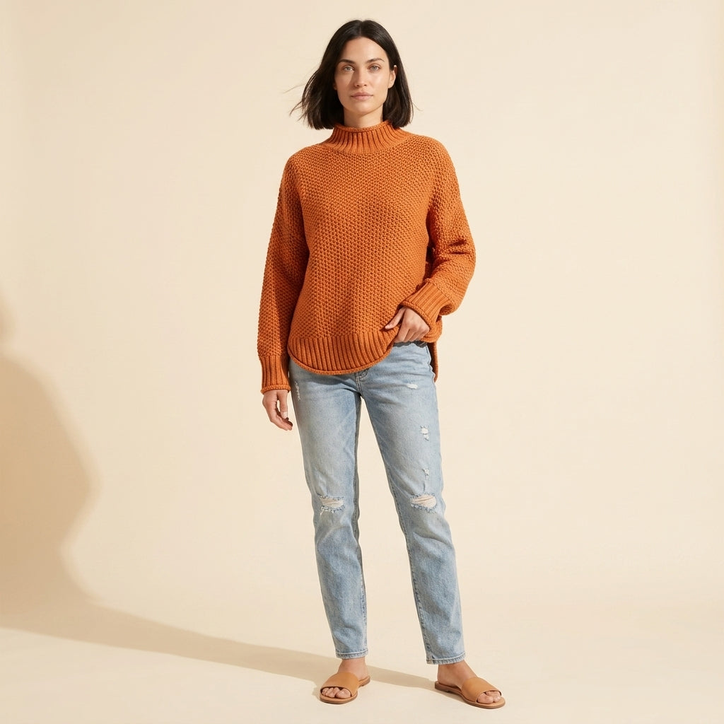 Women's Knitted Sweater | Elegant & Comfortable Pullover Top — Orange
