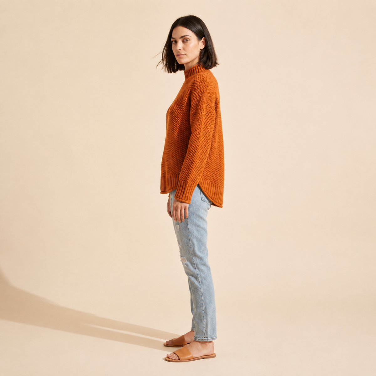 Women's Knitted Sweater | Elegant & Comfortable Pullover Top — Orange