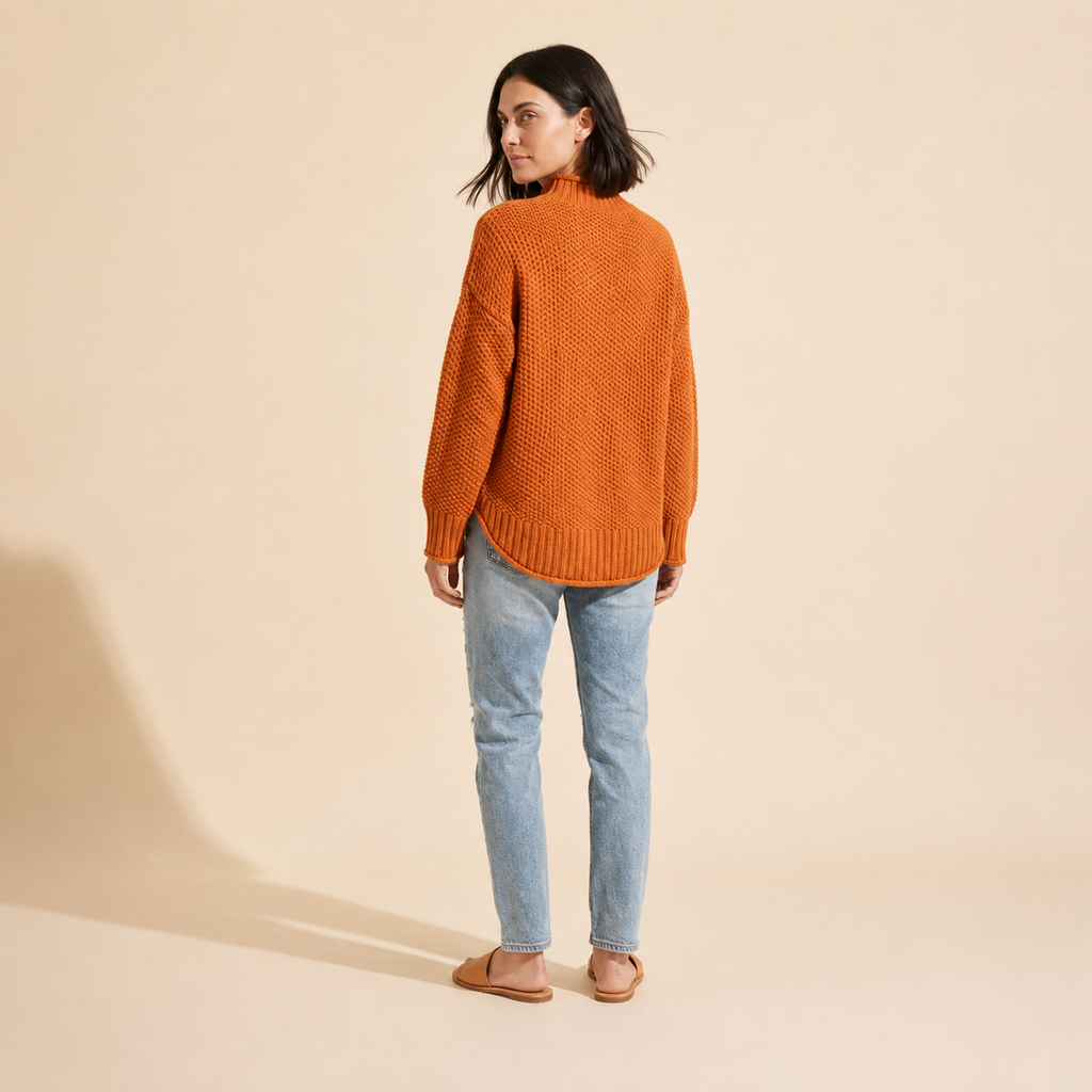 Women's Knitted Sweater | Elegant & Comfortable Pullover Top — Orange