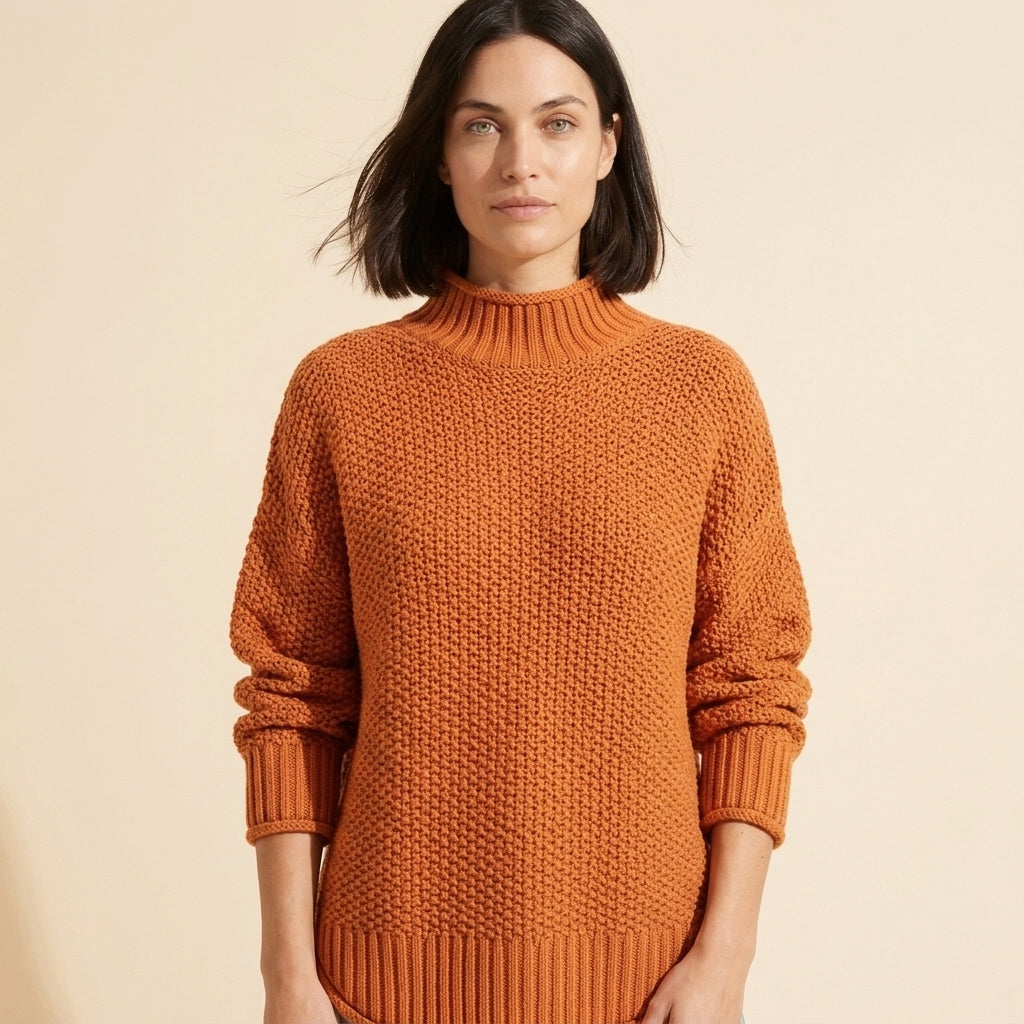 Women's Knitted Sweater | Elegant & Comfortable Pullover Top — Orange