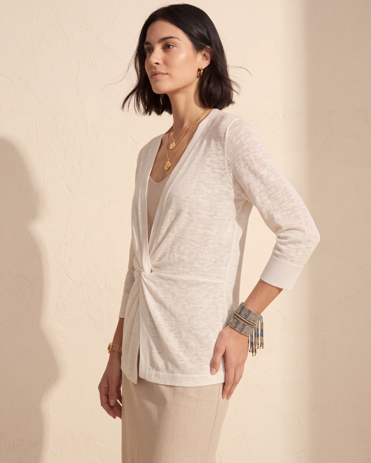 Versatile 4-Way Lightweight Cardigan | Breathable Linen Blend — Paper White