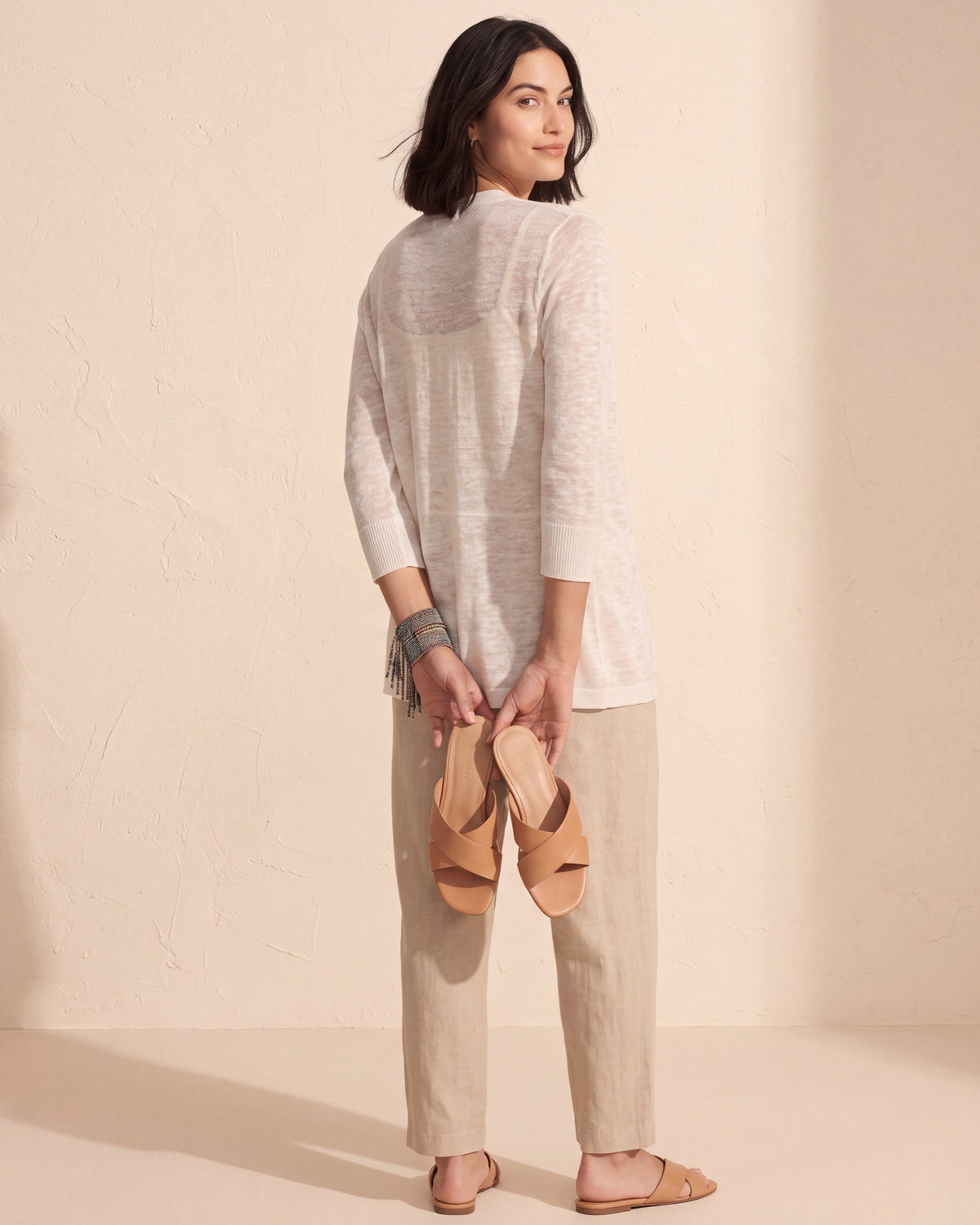 Versatile 4-Way Lightweight Cardigan | Breathable Linen Blend — Paper White