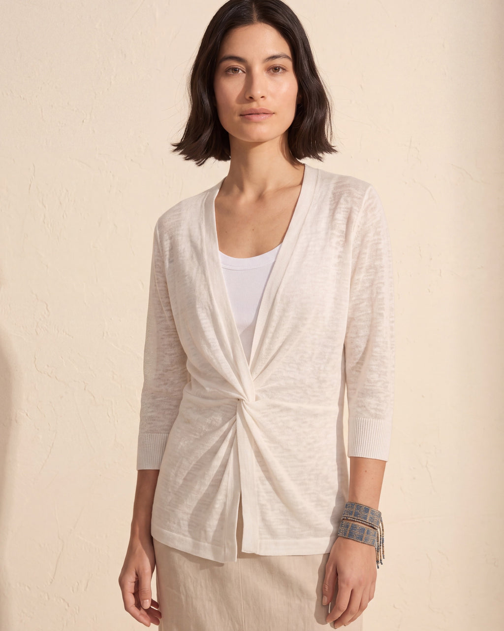 Versatile 4-Way Lightweight Cardigan | Breathable Linen Blend — Paper White
