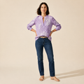 Women's Pastel Floral V-Neck Blouse - Soft-Touch & Lightweight — Purple
