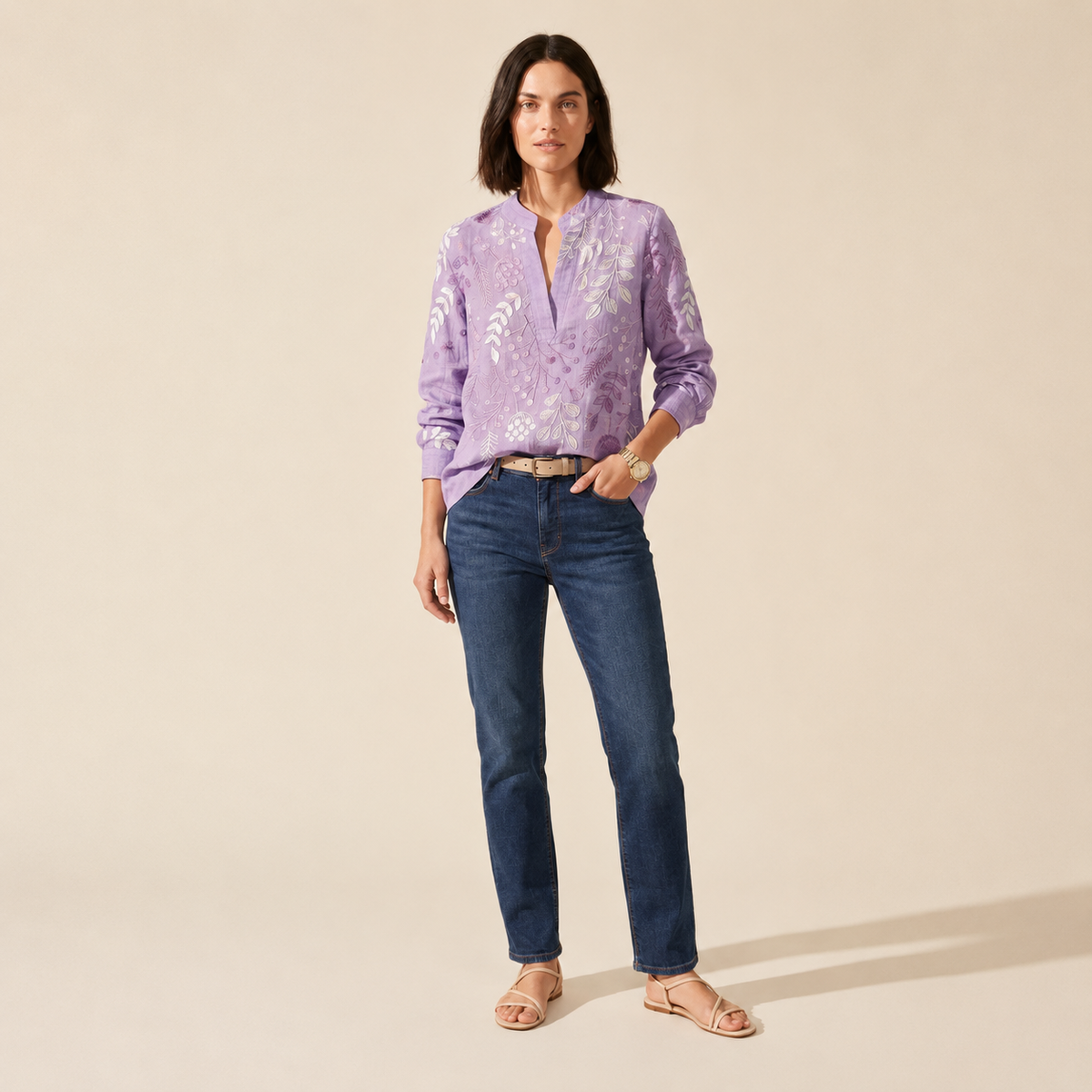 Women's Pastel Floral V-Neck Blouse - Soft-Touch & Lightweight — Purple