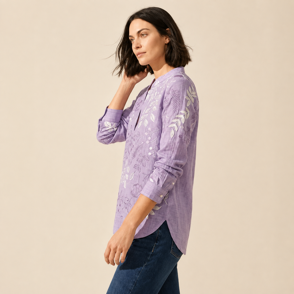 Women's Pastel Floral V-Neck Blouse - Soft-Touch & Lightweight — Purple