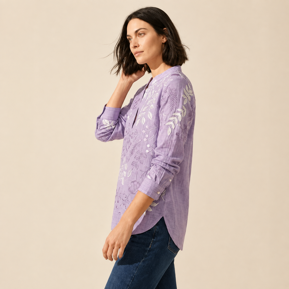 Women's Pastel Floral V-Neck Blouse - Soft-Touch & Lightweight — Purple
