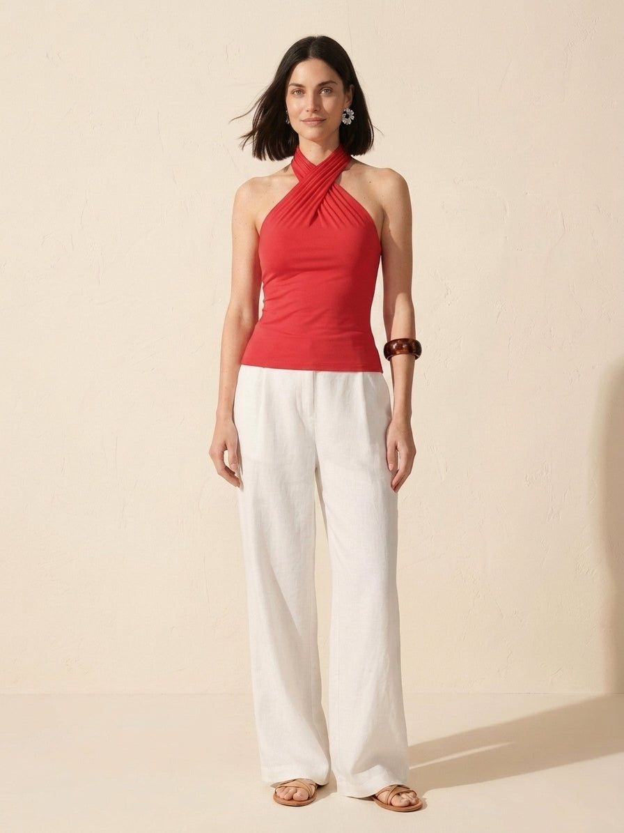 Criss Cross Halter Bra Top - Glam Going Out Style — Scarlet Red