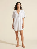 Effortless V-Neck Linen Shirt Dress - Summer Casual & Beach — White