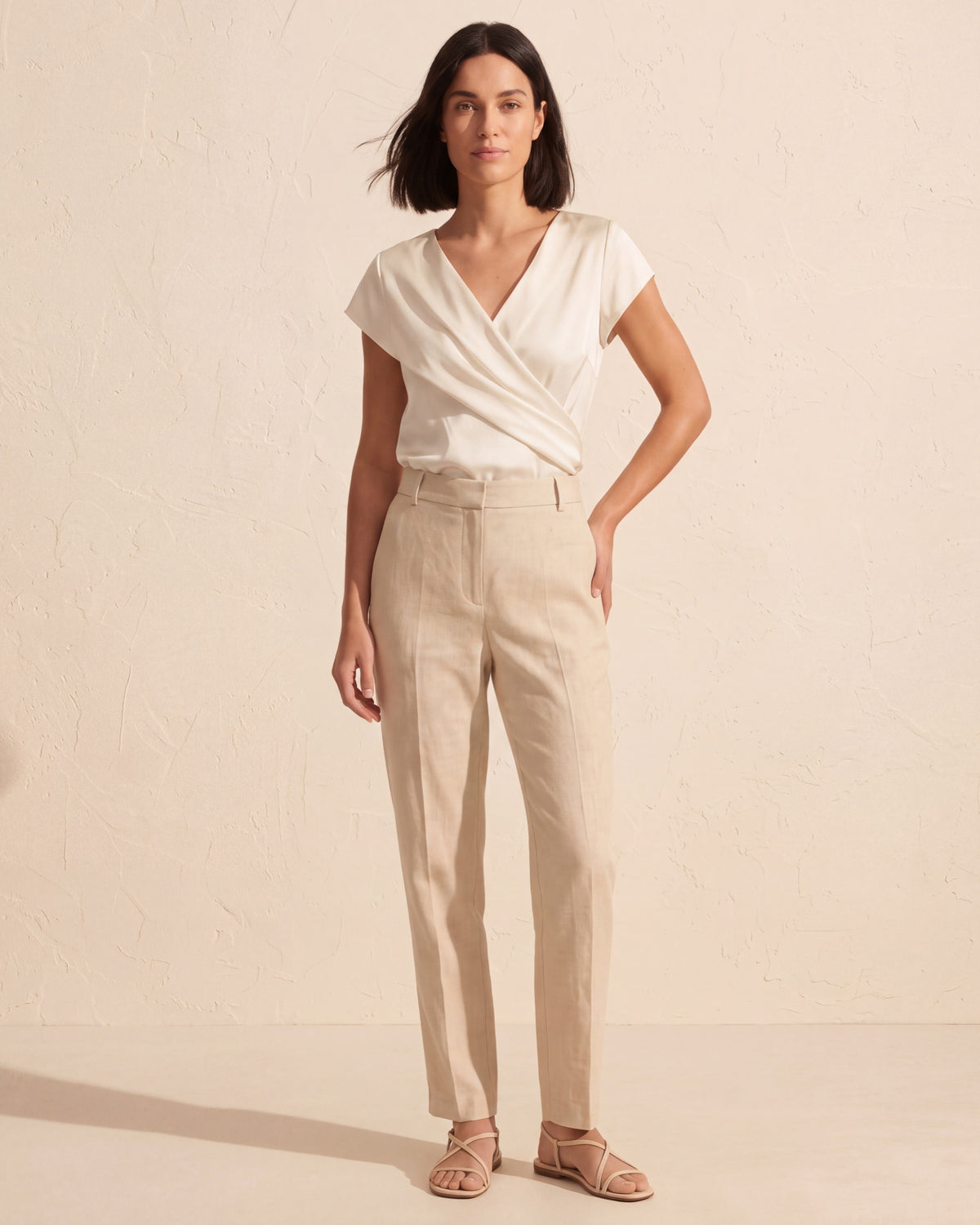 Viviana Wrap Front V-Neck Blouse | Women's Short Sleeve Top — White